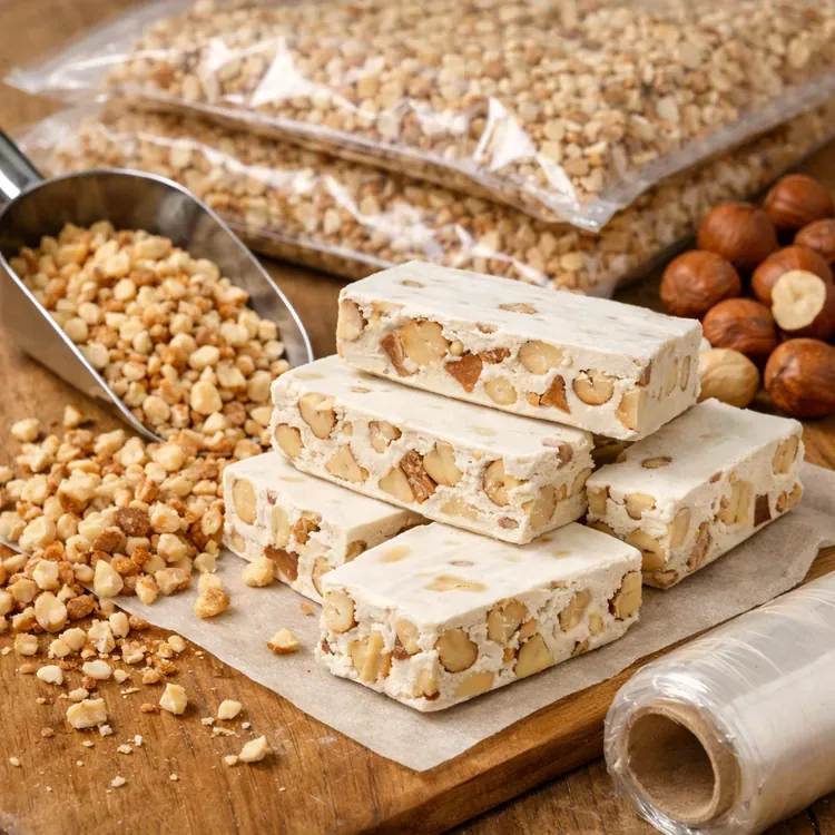 Chopped hazelnuts for nougat illustration
