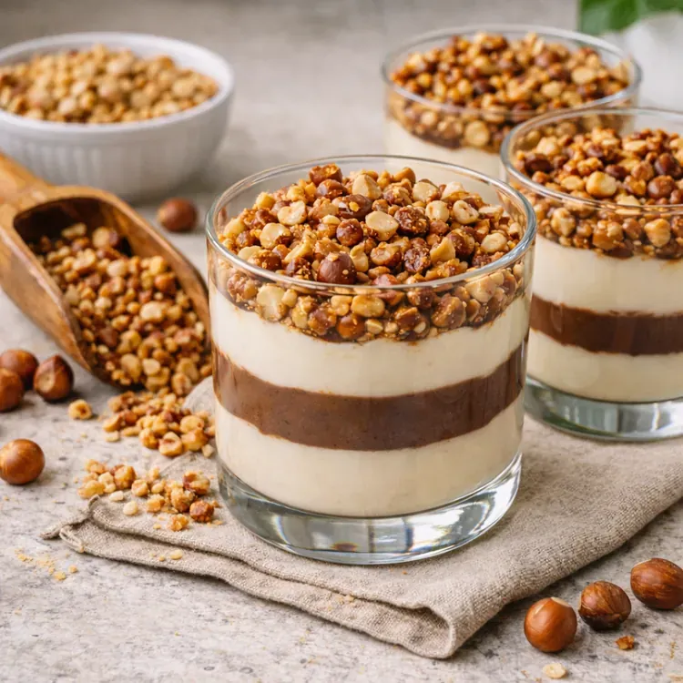 Hazelnut crunch for dessert cups illustration