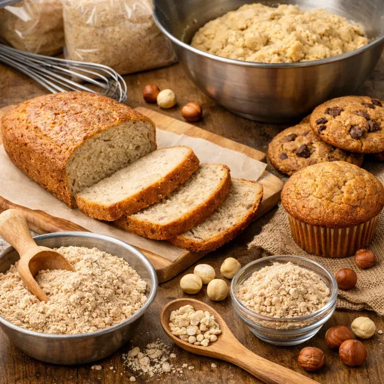 Hazelnut flour for gluten reduction in bakery illustration