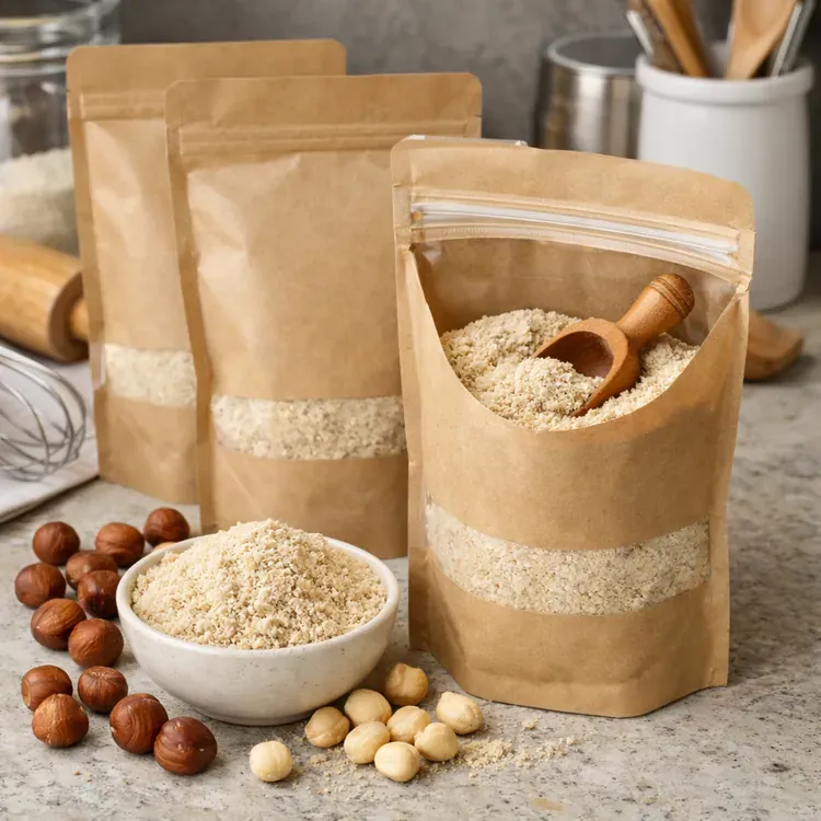Hazelnut flour in retail pouches illustration