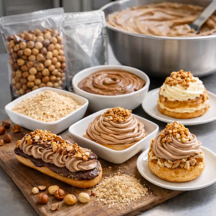 Hazelnut ingredients for pastry creams illustration
