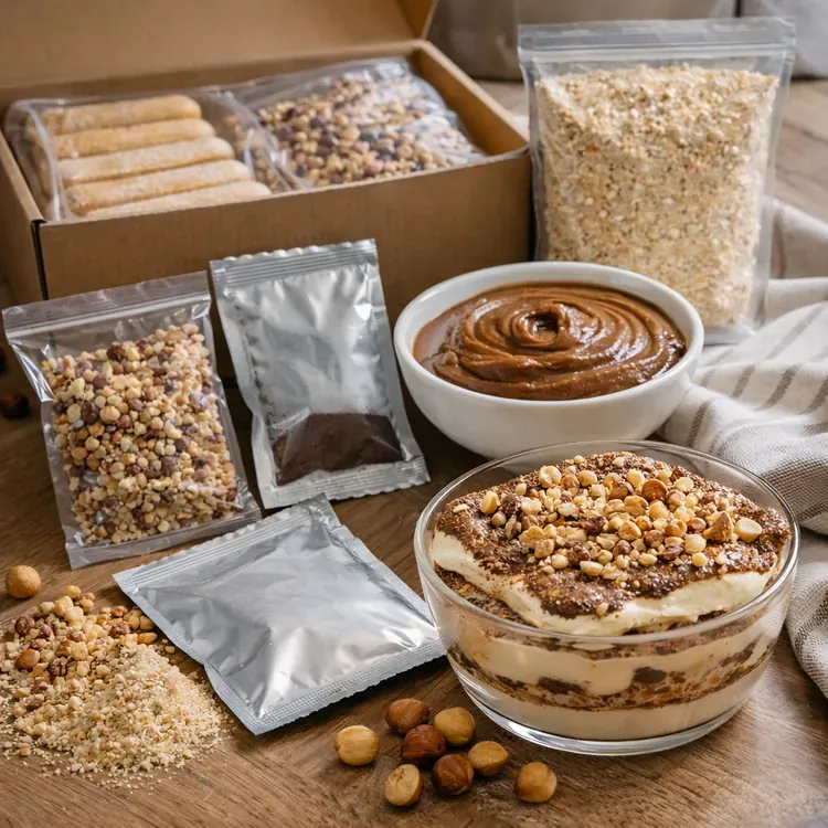 Hazelnut ingredients for tiramisu kits illustration