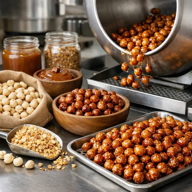 Hazelnut kernels for caramelized nut lines illustration