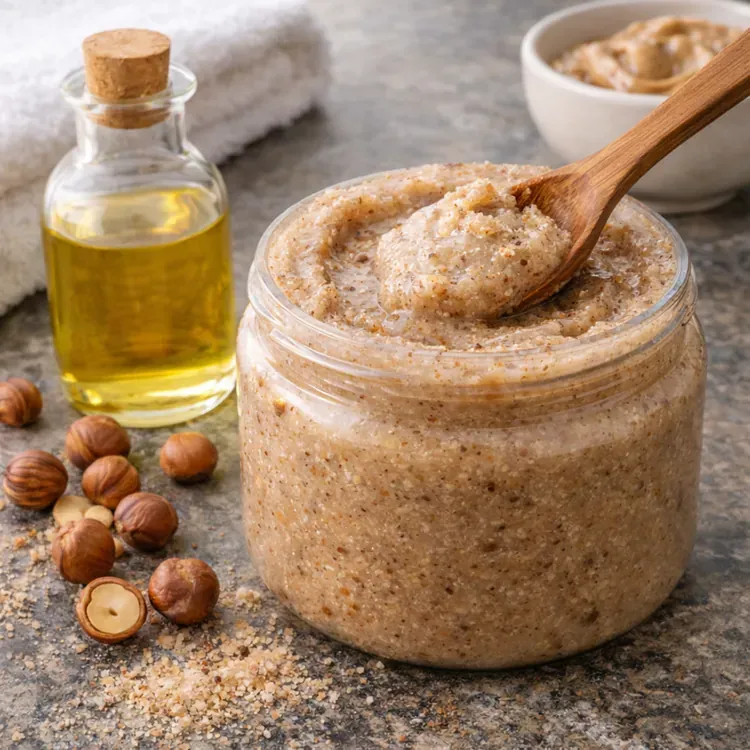 Hazelnut paste for cosmetics scrubs (food grade carrier) illustration