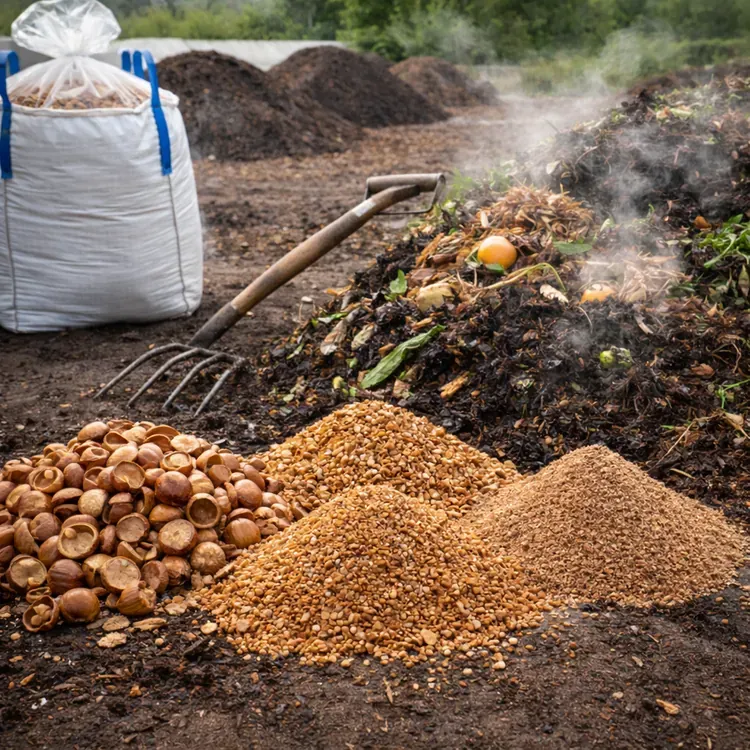 Hazelnut shells for compost acceleration illustration