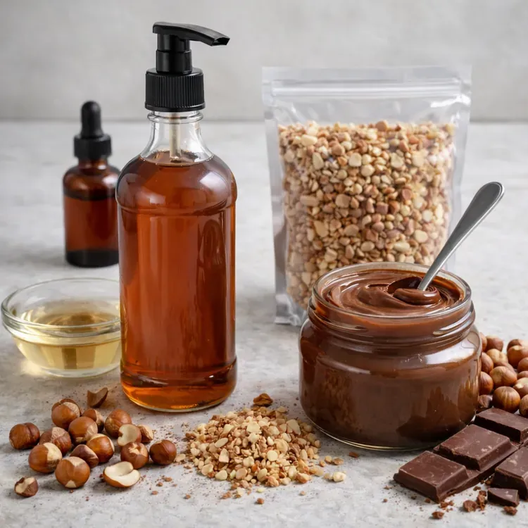 Hazelnut syrup and flavor carriers illustration